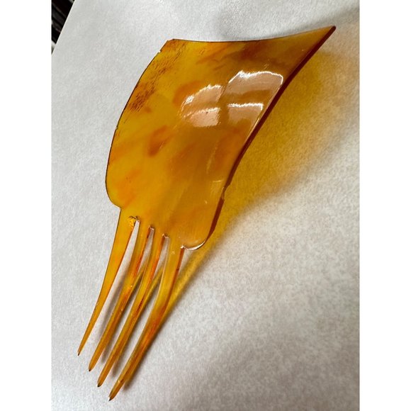 Antique Victorian 1800s carved golden clarified steer horn 4 prong hair comb main image 5